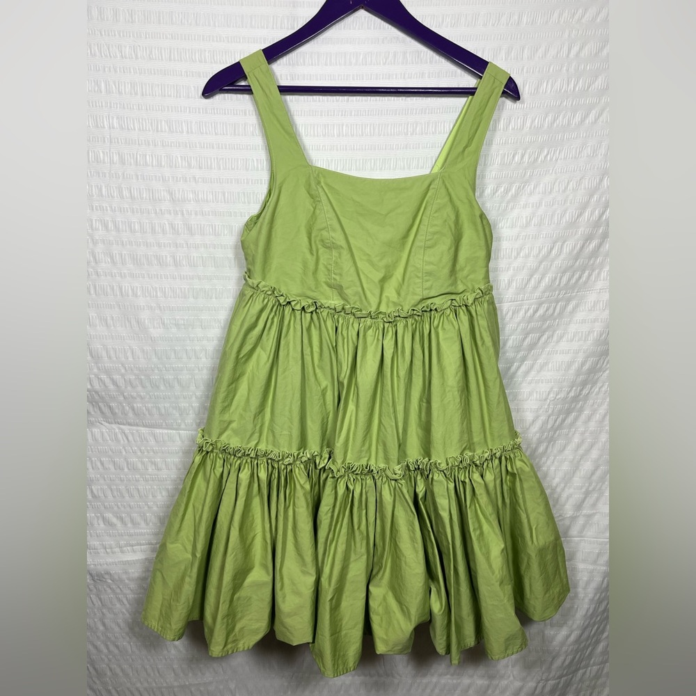 Aureta Studio Dahlia Dress Puff Mini XS Pistachio Green Tiered Anthropologie XS